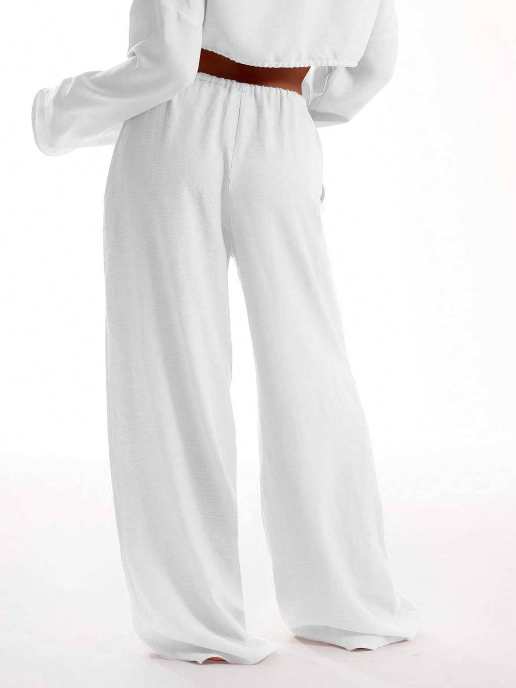Elastic Waist Drawstring Wide Leg Casual Pants