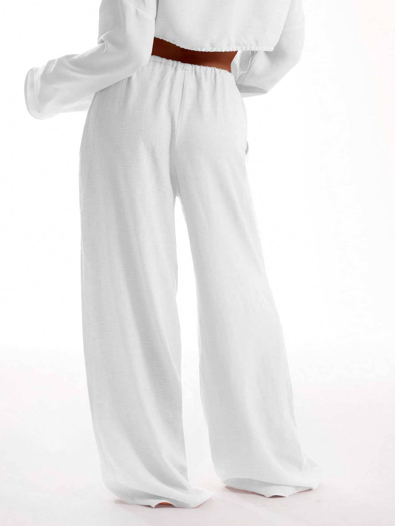 Elastic Waist Drawstring Wide Leg Casual Pants