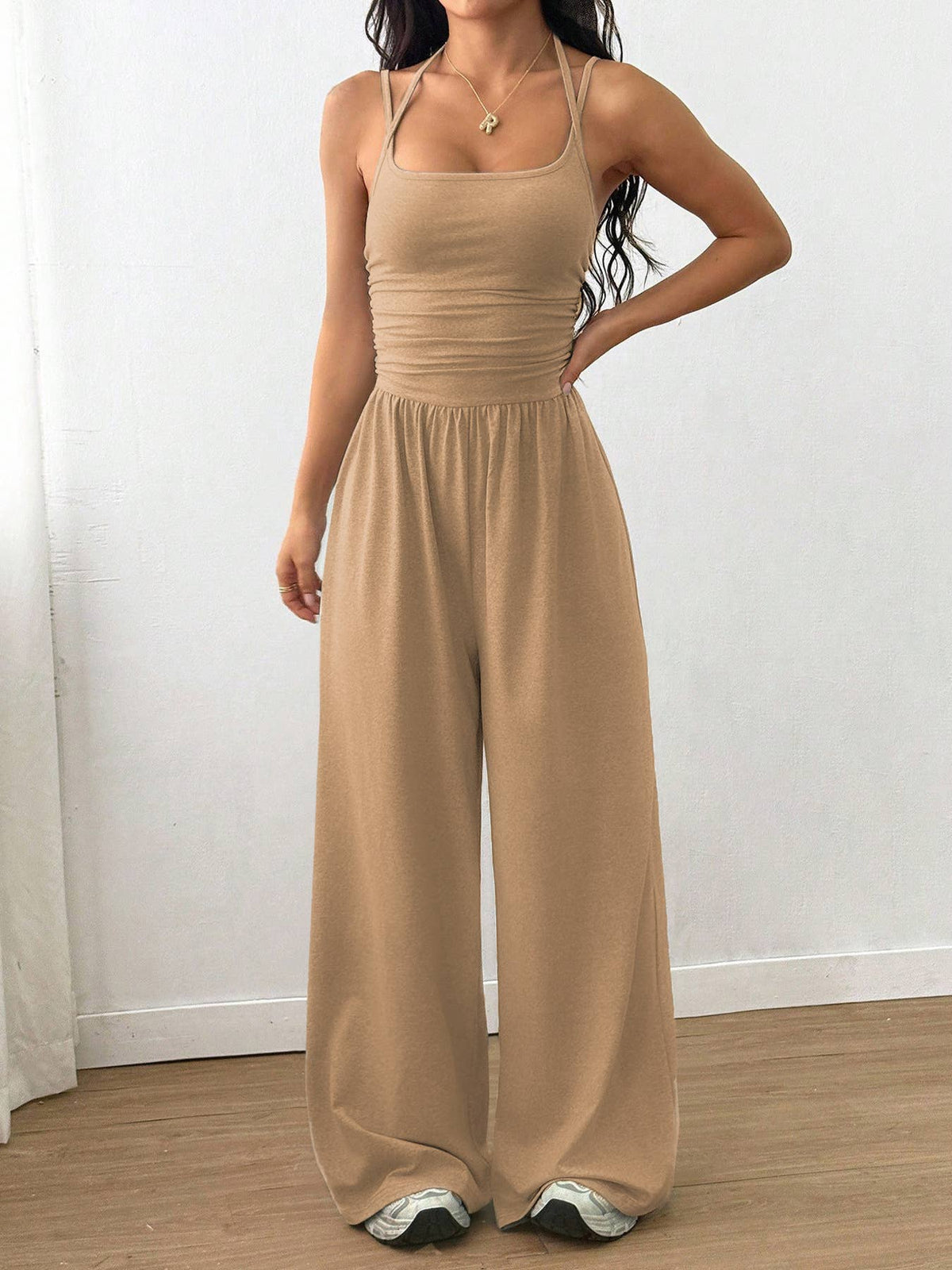 Women's Cross Strap Halter Neck Backless Wide-Leg Jumpsuit – Boho Summer Outfit
