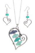 Sea Glass Heart Pendant Necklace Set – Boho Beach Jewelry Gift Set