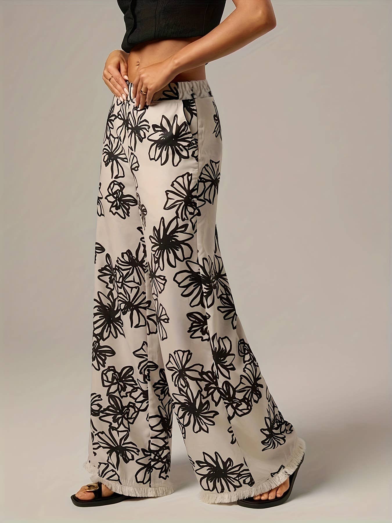 Vacation Pants Plant Print Wide-Leg Pants