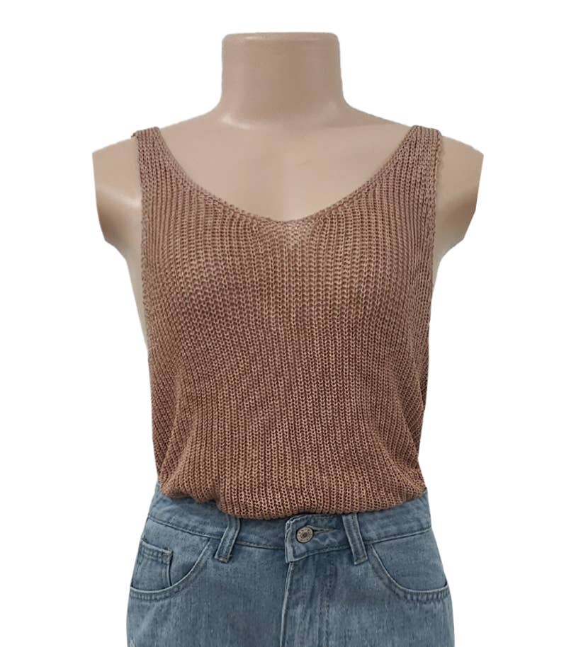 Women's Knitted Sleeveless Vest Top – Plain Color Ribbed Tank in Multiple Colors
