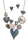 Multi Heart Link Bib Necklace Set – Romantic Layered Statement Necklace Gift