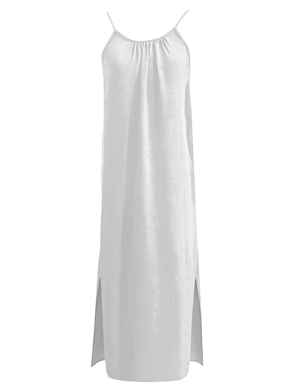 Women's White Backless Cami Maxi Dress – Side Slit Lounge Beach Dress