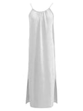 Women's White Backless Cami Maxi Dress – Side Slit Lounge Beach Dress