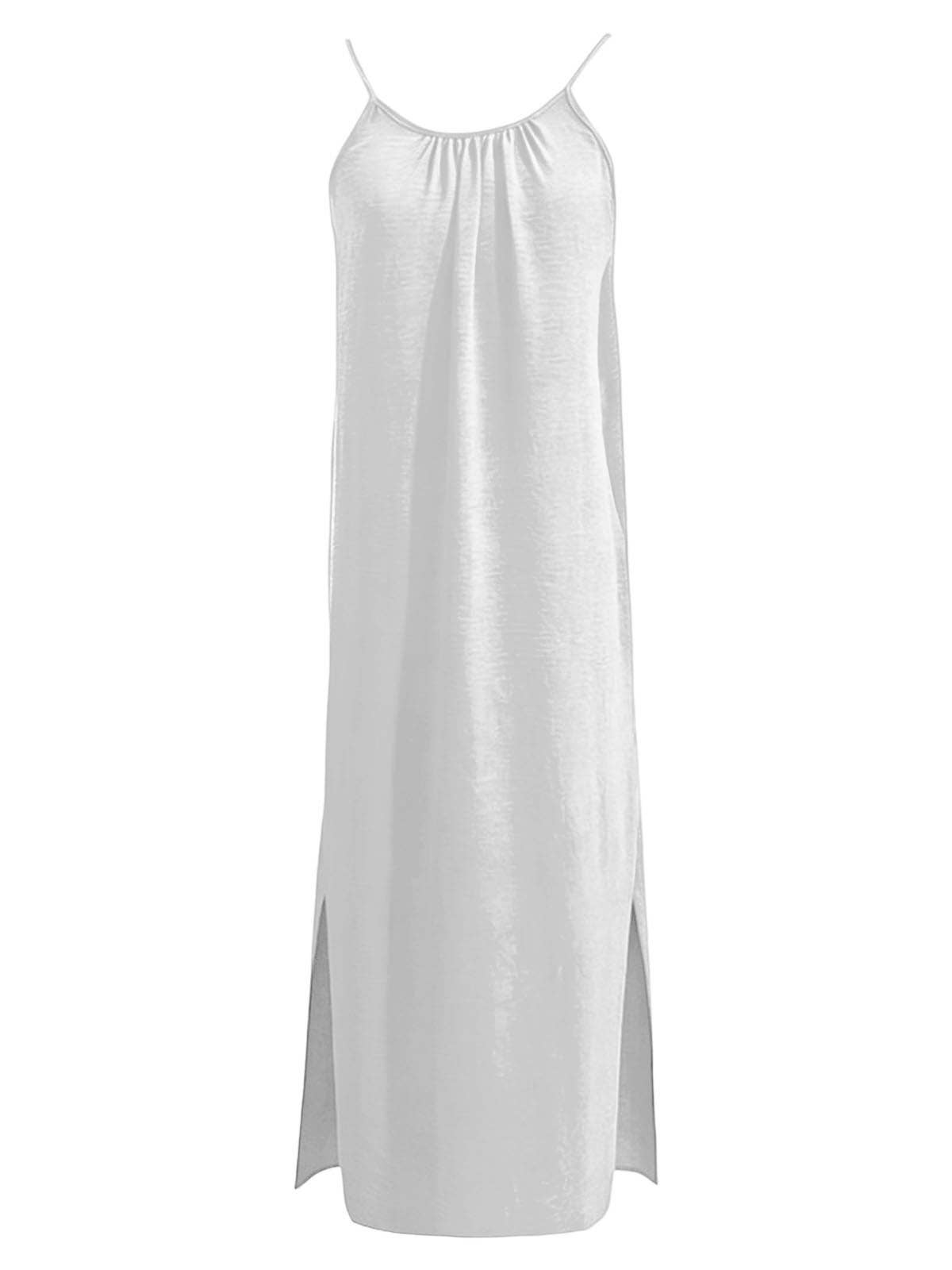 Women's White Backless Cami Maxi Dress – Side Slit Lounge Beach Dress