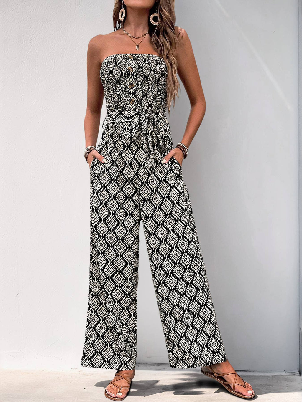 Ethnic Print Bandeau Romper
