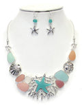 Sealife Sea Glass Necklace Set – Boho Ocean Beach Pendant Necklace Gift