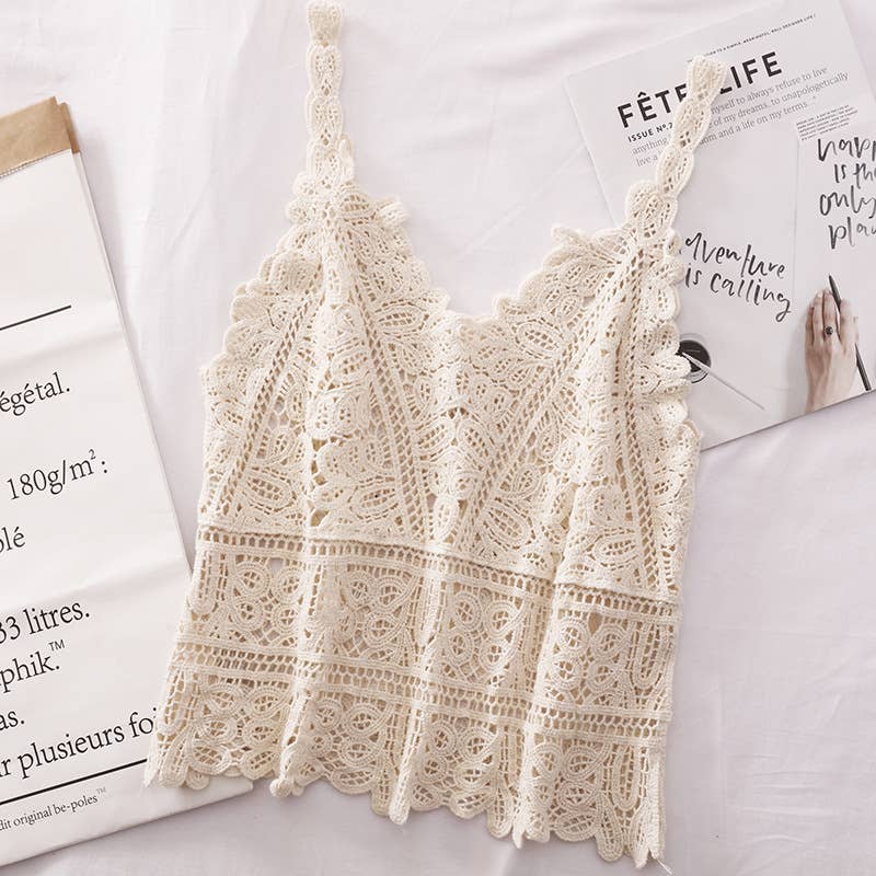 Women's Boho Crochet Lace V-Neck Tank Top – Open Knit Summer Top in 5 Colors
