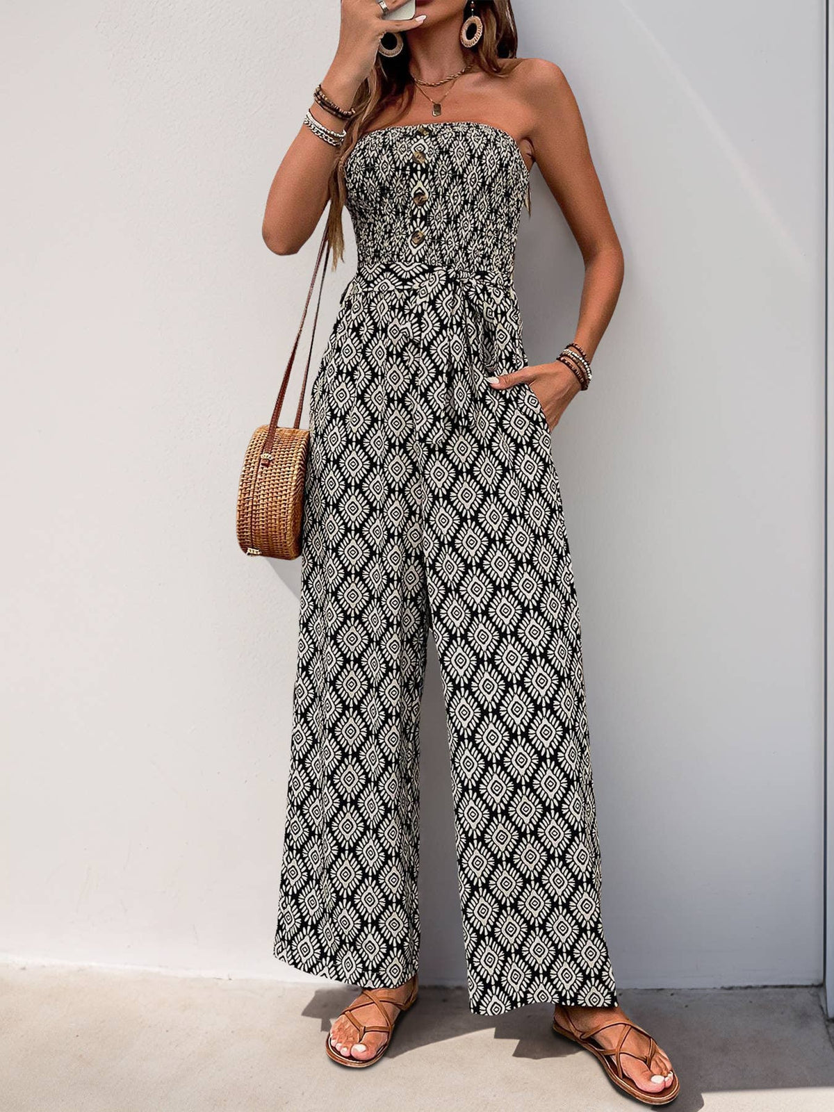 Ethnic Print Bandeau Romper