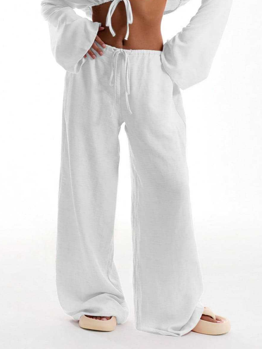 Elastic Waist Drawstring Wide Leg Casual Pants
