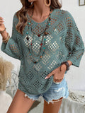 V-Neck Diamond Hollow-Out Batwing Sleeve Sweater Top