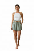Flowy Shorts with Braided Belt Light Khaki 8406