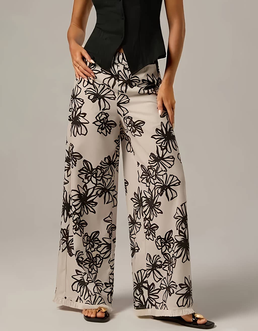 Vacation Pants Plant Print Wide-Leg Pants