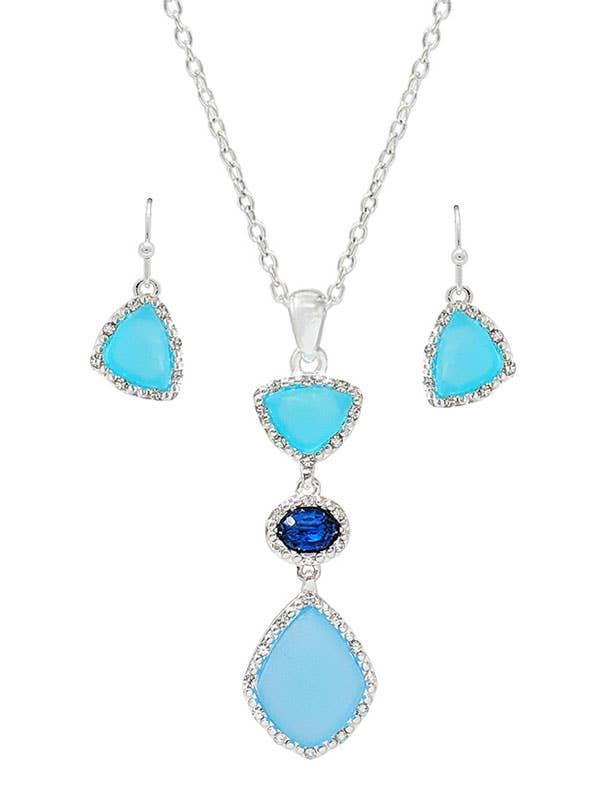 Sea Glass Link Drop Pendant Necklace Set – Boho Beach Jewelry Gift
