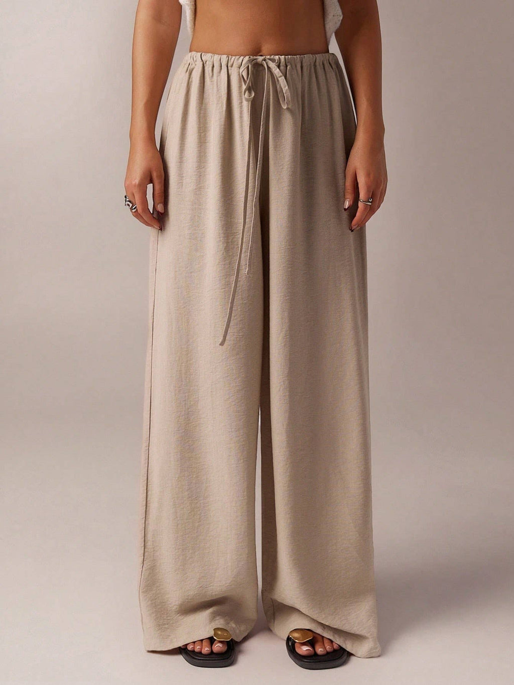 Elastic Waist Drawstring Wide Leg Casual Pants