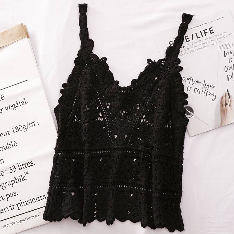 Women's Boho Crochet Lace V-Neck Tank Top – Open Knit Summer Top in 5 Colors