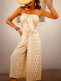 Strapless Smocked Romper Tube Top Flare Trousers Jumpsuit