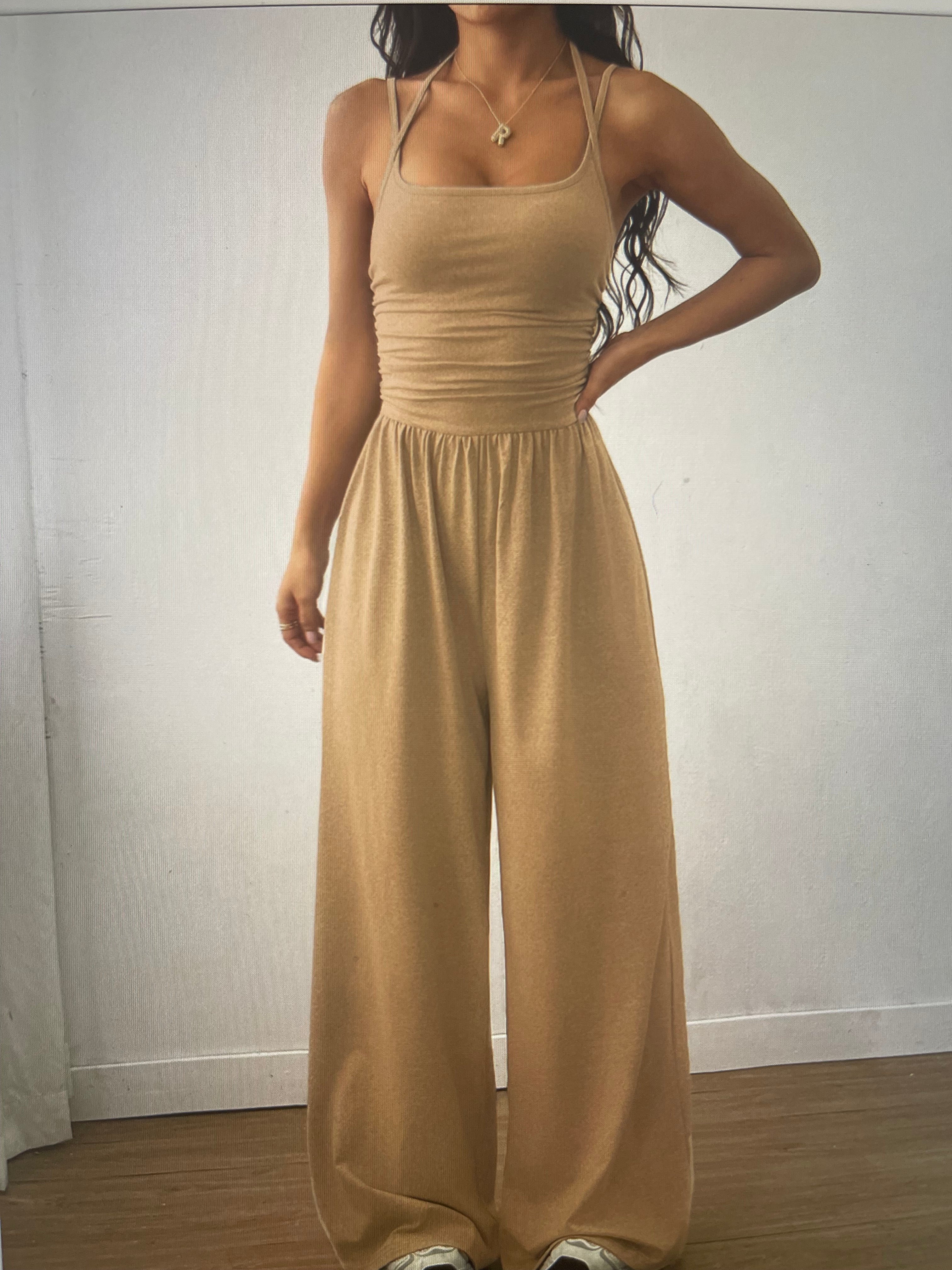 Cross Strap Halter Neck Backless Wide-Leg Jumpsuit