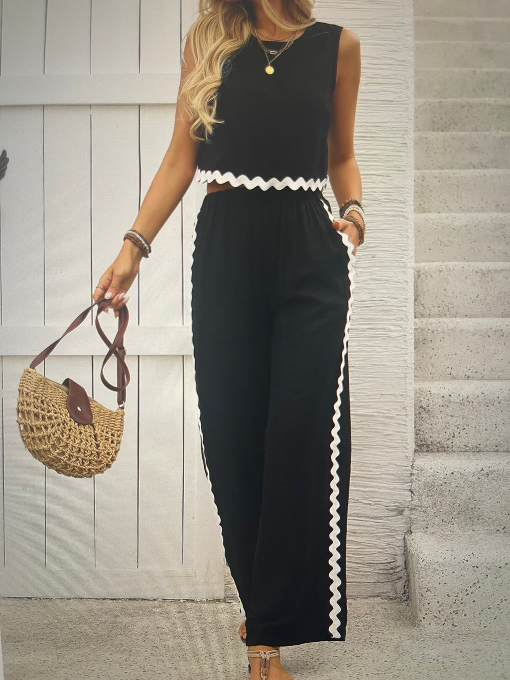 Classic Contrast-Panel Vest Trousers Two-Piece Set
