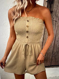 Decorative Button Smocked Strapless Romper