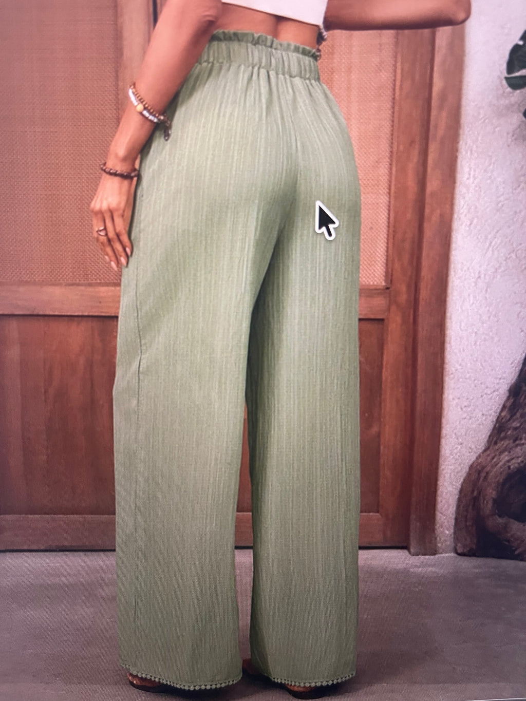 Women's Textured High-Waist Wide-Leg Pants – Drawstring Relaxed Trousers
