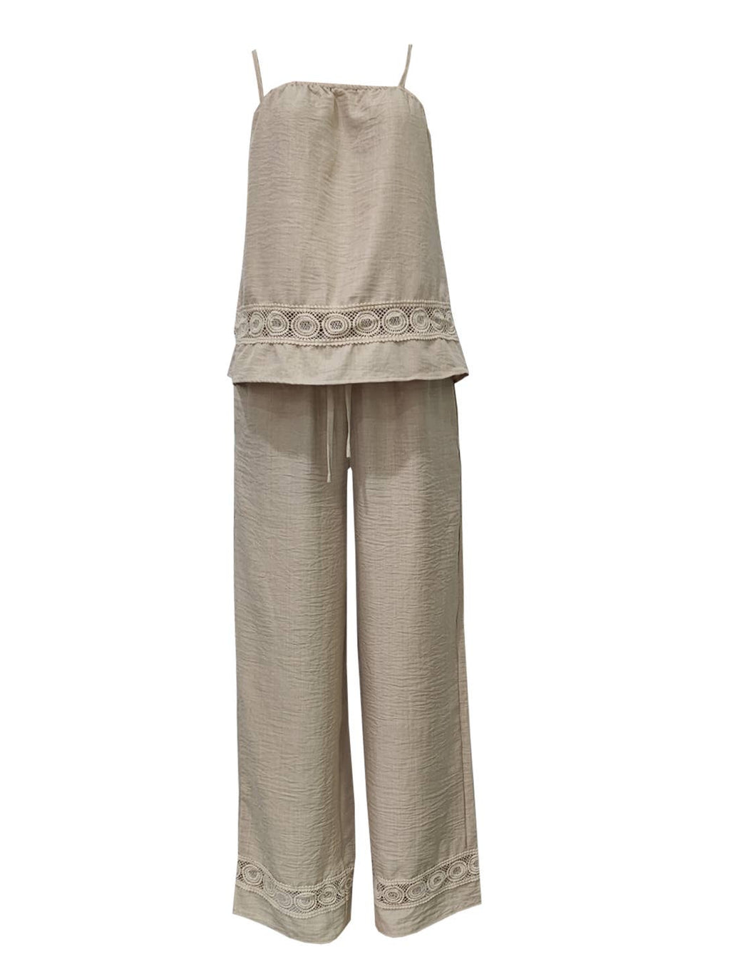 Casual Lace Trim Camisole and Wide-Leg Pants Two-Piece Set