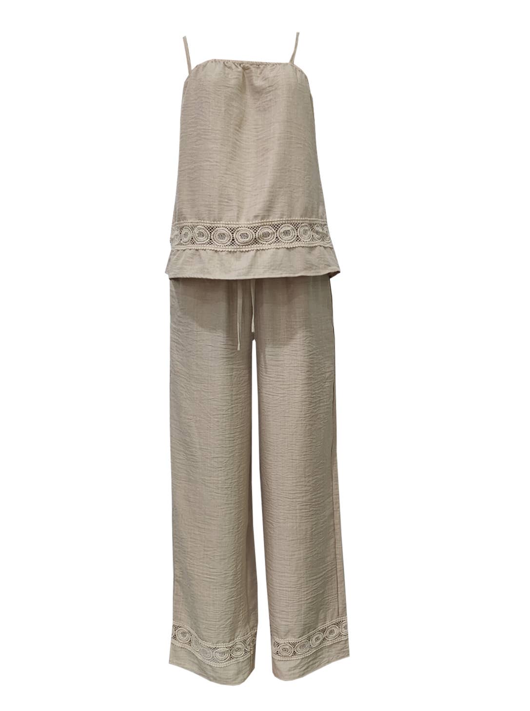 Casual Lace Trim Camisole and Wide-Leg Pants Two-Piece Set
