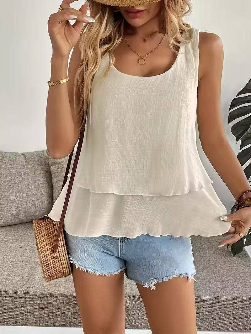 Semi-Sheer Double-Layer Gauze Summer Casual Vest