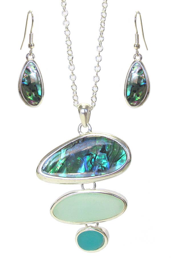 Sea Glass Abalone Pendant Necklace Set – Boho Beach Jewelry Gift