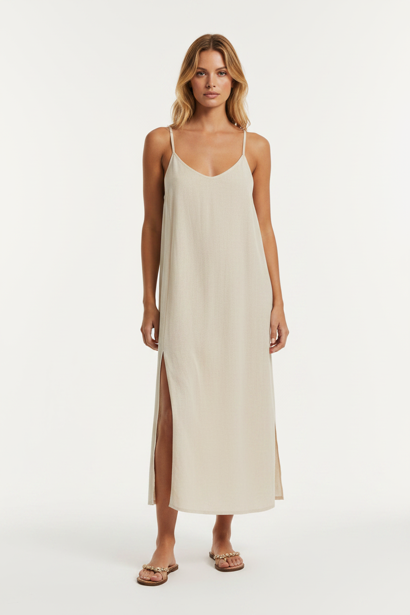 Beige Beach Slit Dress