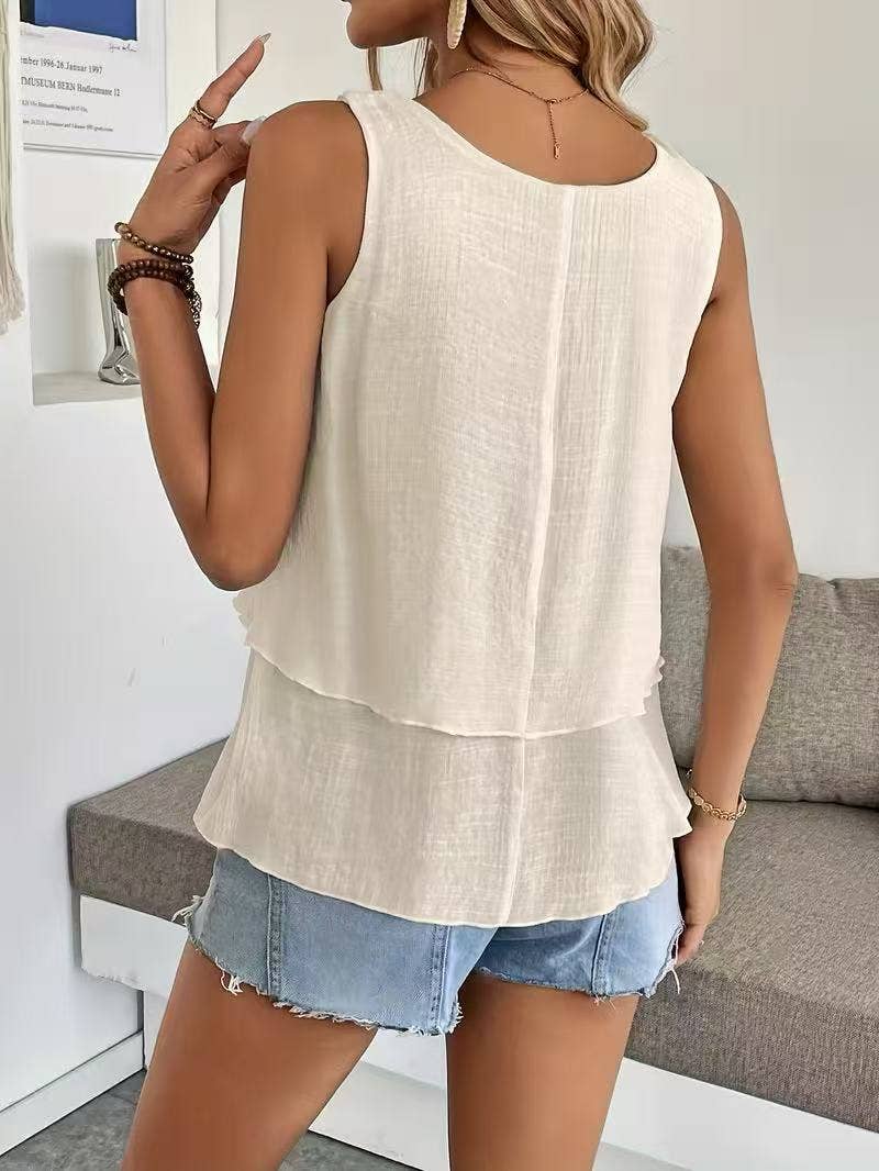 Semi-Sheer Double-Layer Gauze Summer Casual Vest