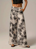 Vacation Pants Plant Print Wide-Leg Pants