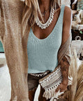 Sleeveless Knitted Plain Color Vest Top