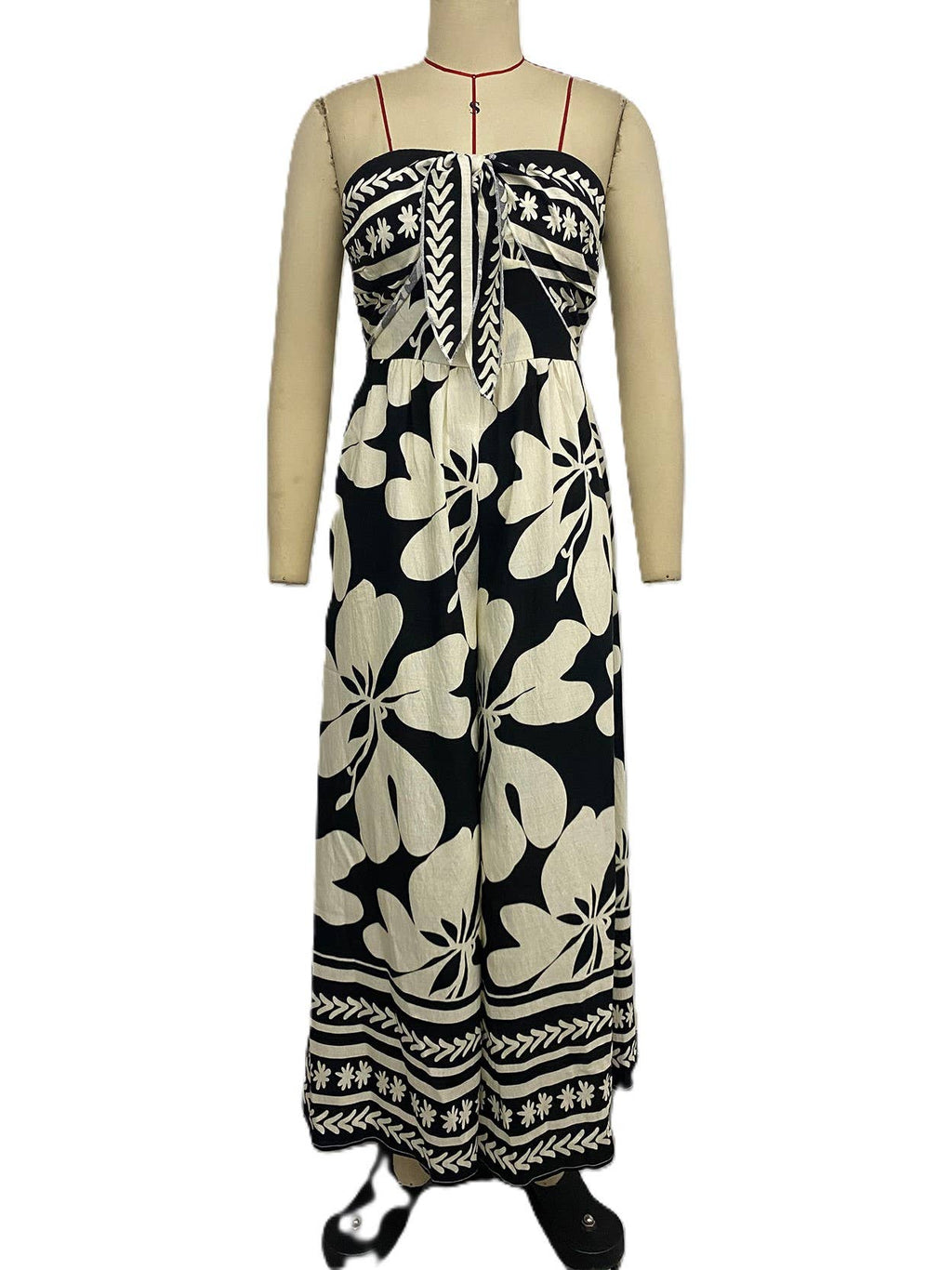 Strapless Floral Print Tie-Front Ruched Jumpsuit