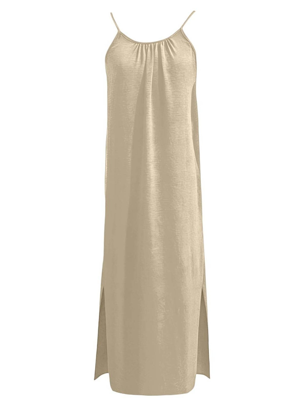 Women's Beige Backless Cami Maxi Dress – Side Slit Lounge Beach Dress