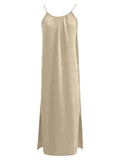 Women's Beige Backless Cami Maxi Dress – Side Slit Lounge Beach Dress