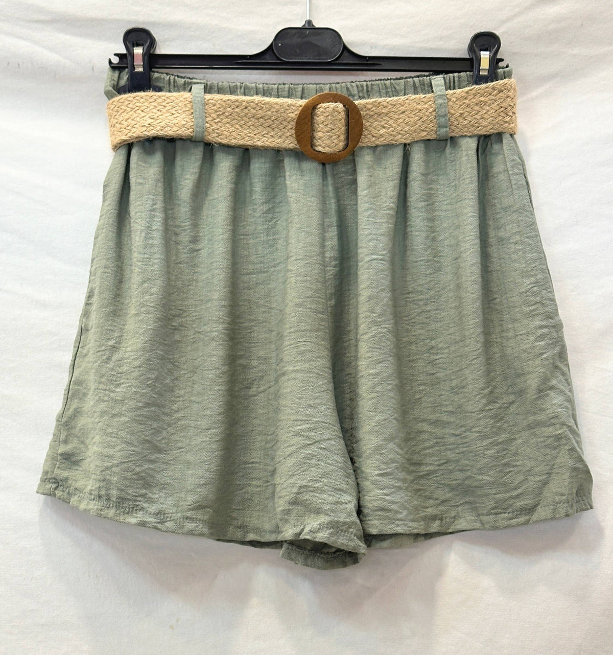 Flowy Shorts with Braided Belt Light Khaki 8406