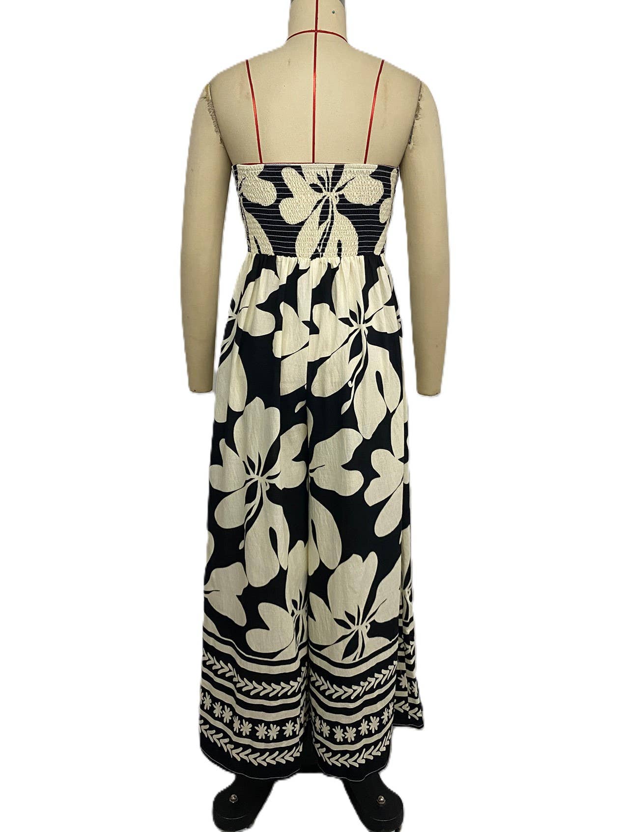 Strapless Floral Print Tie-Front Ruched Jumpsuit
