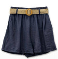 Flowy Shorts with Braided Belt Navy Blue 8406