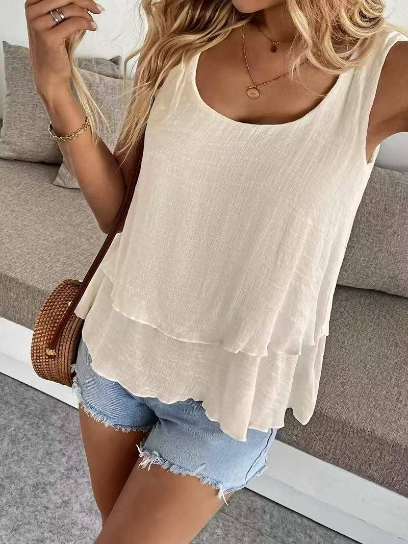 Semi-Sheer Double-Layer Gauze Summer Casual Vest