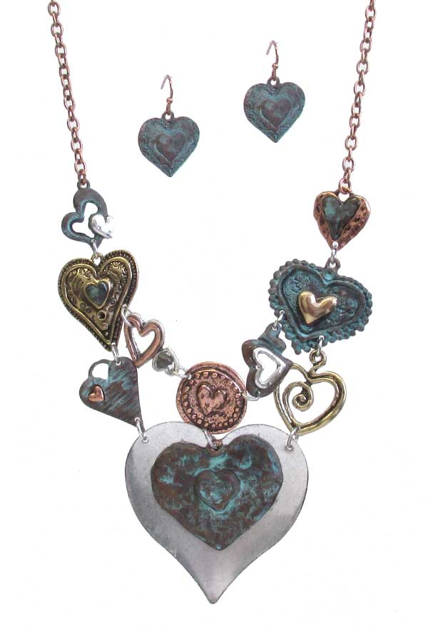 Multi Heart Link Necklace Set – Romantic Layered Heart Chain Necklace Gift