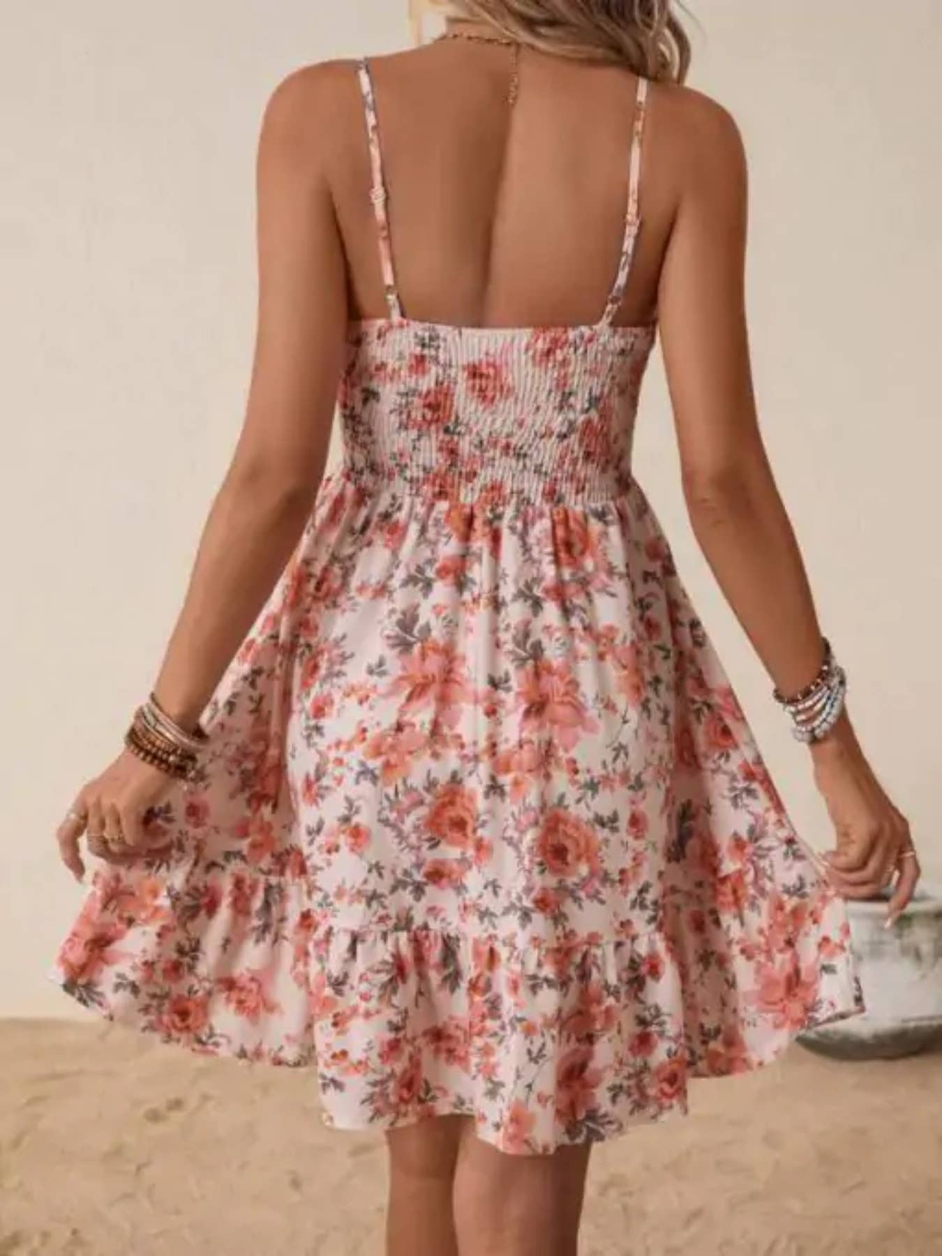 Rose Floral Smocked Ruffle Cami Dress