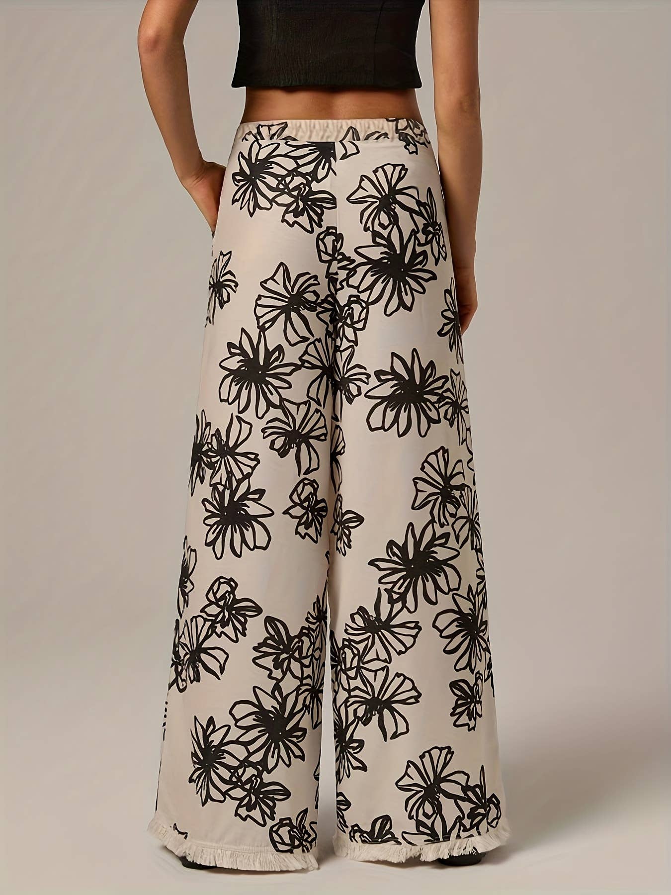 Vacation Pants Plant Print Wide-Leg Pants