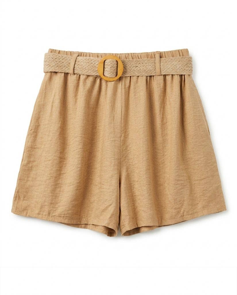 Flowy Shorts with Braided Belt Camel 8406