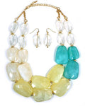 Chunky Resin Stone Necklace Set – Double Chain Boho Statement Necklace Gift