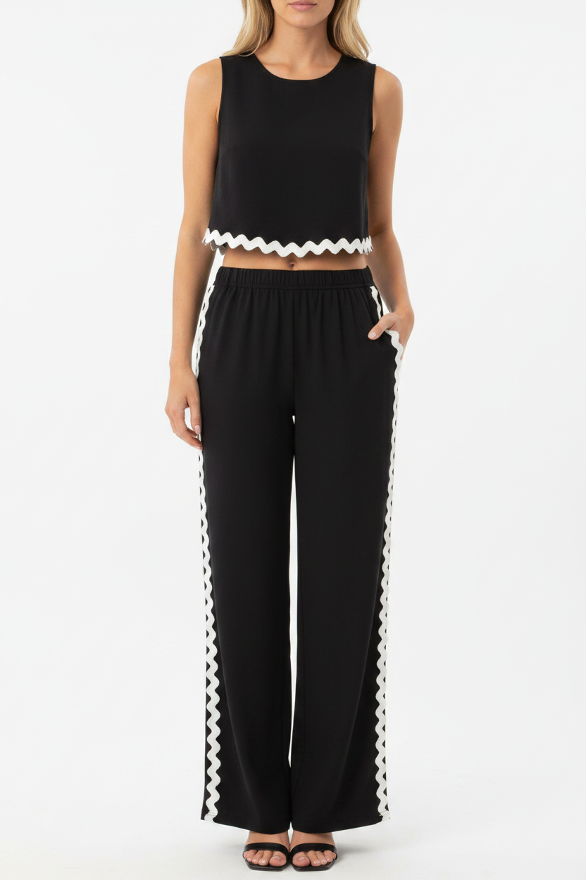 Women's Contrast-Panel Vest & Trousers Two-Piece Set - Tailored Boutique Co-ord